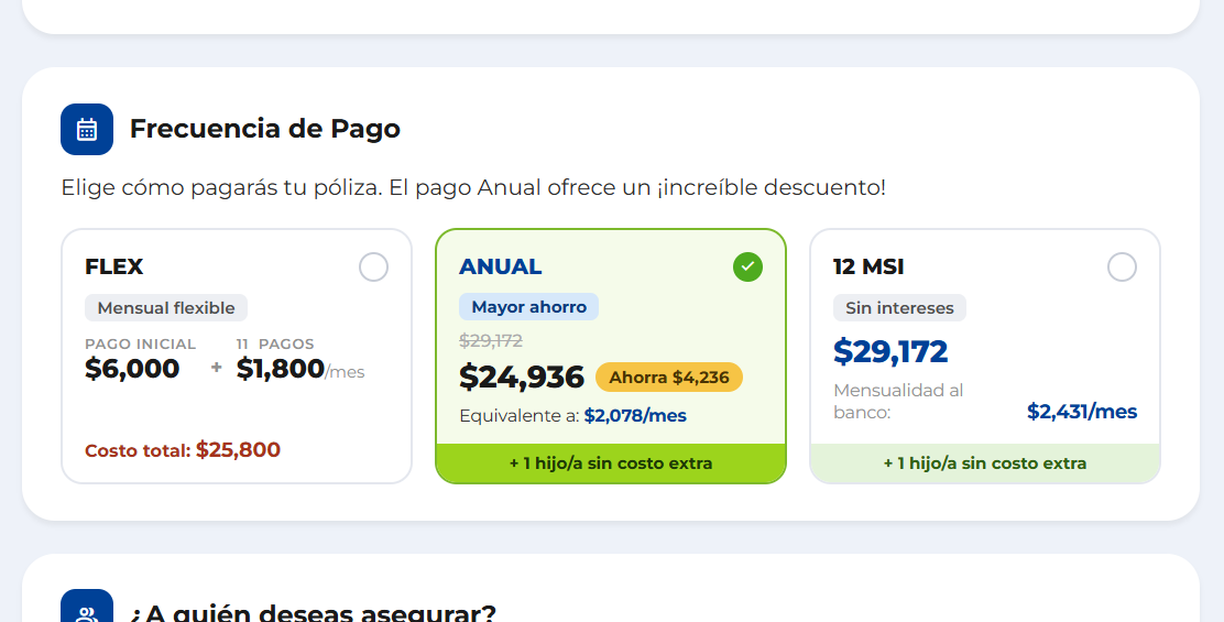 Selector de Frecuencia de Pago con Ahorro Visible